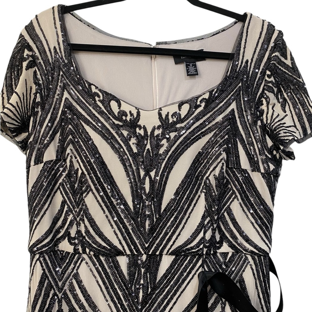 R&M Richards Short Sleeve Sweetheart Neck Embellished Sequin Panel Godet Dress - Picture 7 of 15